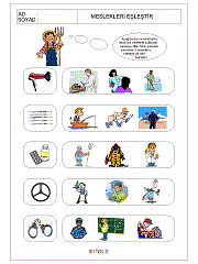 meslekler ve kullandıkları Meslekler Çalışma Sayfaları